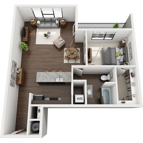 Floor plan for 1 bed, 1 bath, 865 sqft